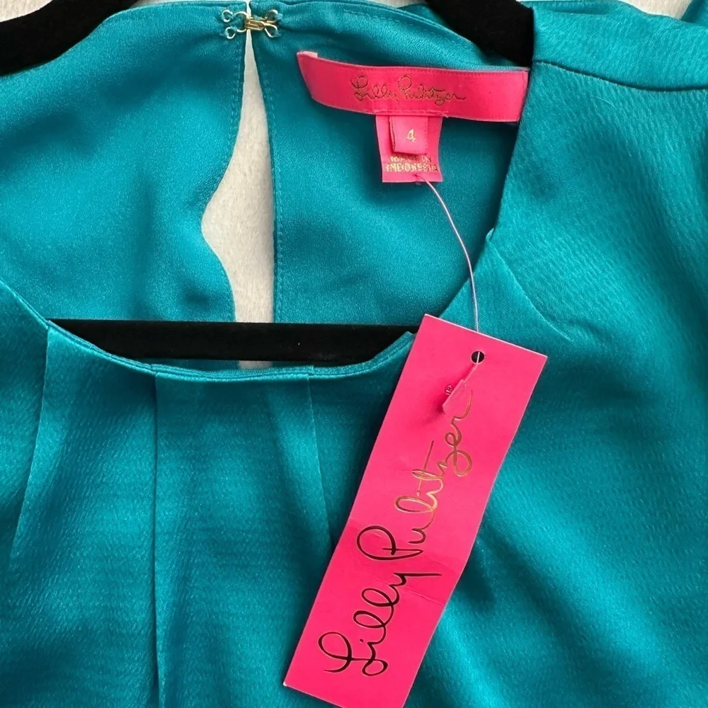 Lilly Pulitzer Blakelynn Elbow Sleeve Blouse Top Blue Rhapsody Teal Sz 4 NWT